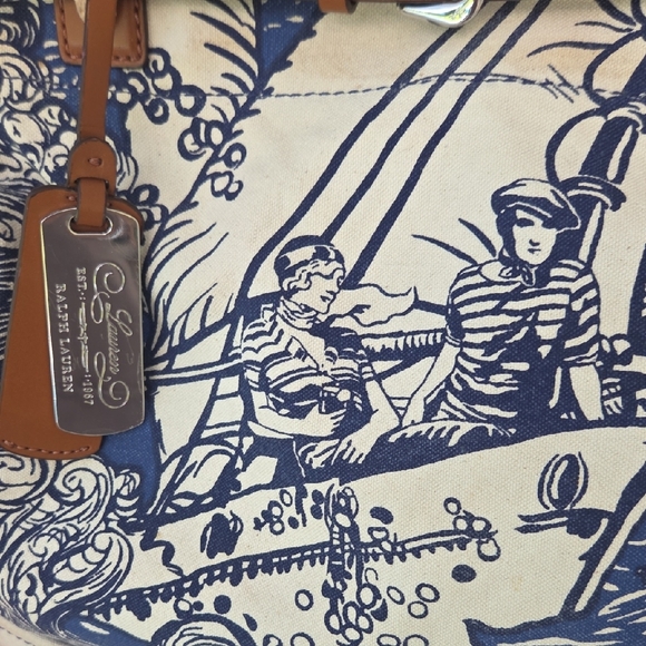 Lauren Ralph Lauren Nautical Sailors Canvas Leather Crossbody Satchel Purse Bag - Picture 6 of 14